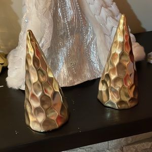 NEW 2 North Pole Trading Co. Gold 6.75" Metal  Hammered Christmas Tabletop Tree